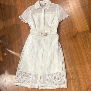 Chic White Belted Midi Dress